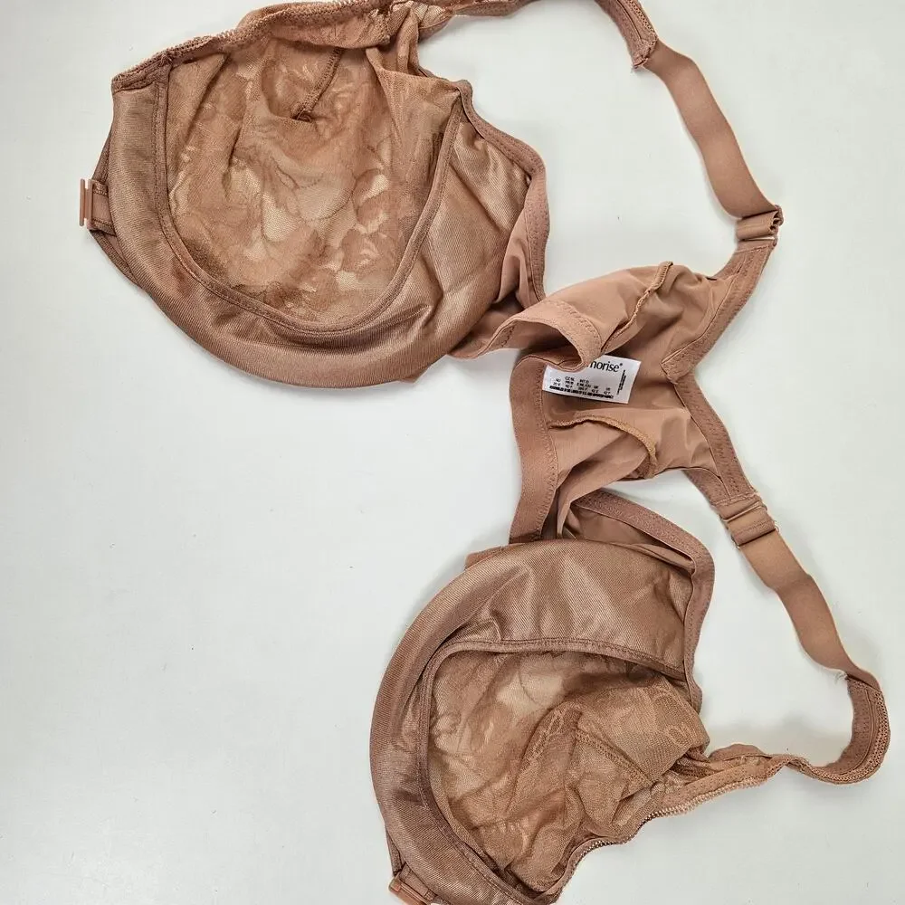 Glamorise Lacey T‎ Back Front Close Wonderwire Underwire Bra 42F Dark Nude Beige